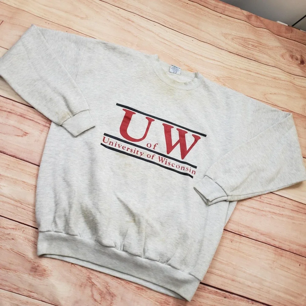 Vintage Wisconsin Badgers Sweatshirt Mens XL Gray NCAA Crewneck Football‎ 90s *